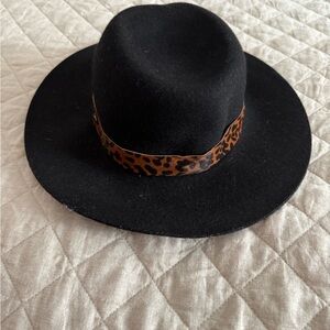 Rag & Bone Black Hat with Leopard Print Calf Hair Band